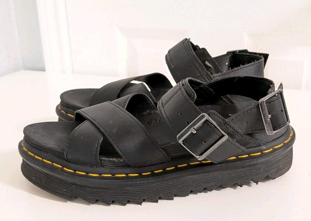 Doc Dr Martens Black Leather Platform Sandals Women’s Size 7